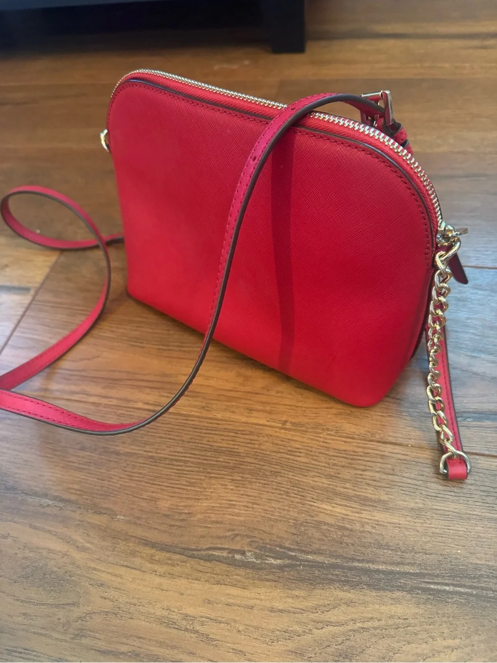 Michael Kors Red Saffiano Crossbody Camera Bag with Chain Detail